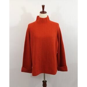 REPEAT S Small Cozy Mock Neck Ribbed Pullover Sweater Merino Wool Spice NWT